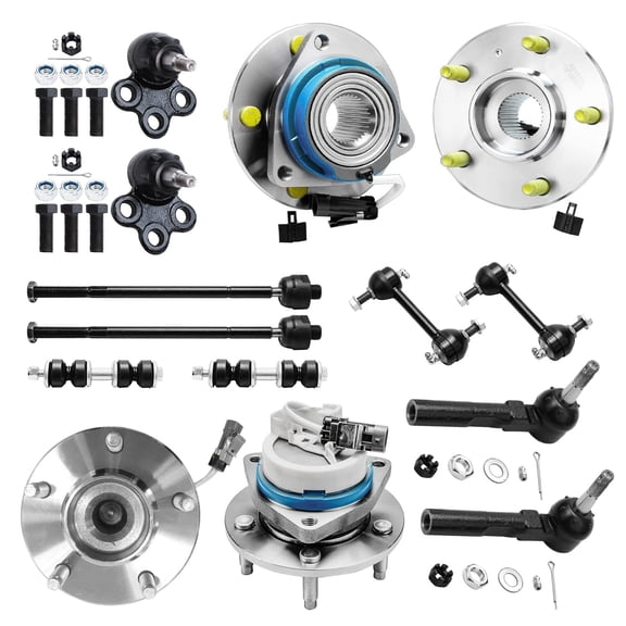 Detroit Axle - 14PC Front Rear Wheel Hub Bearing Assembly w/ABS, Lower Ball Joints, Sway Bars, Inner and Outer Tie Rods for 2002 - 2007 Buick Rendezvous FWD