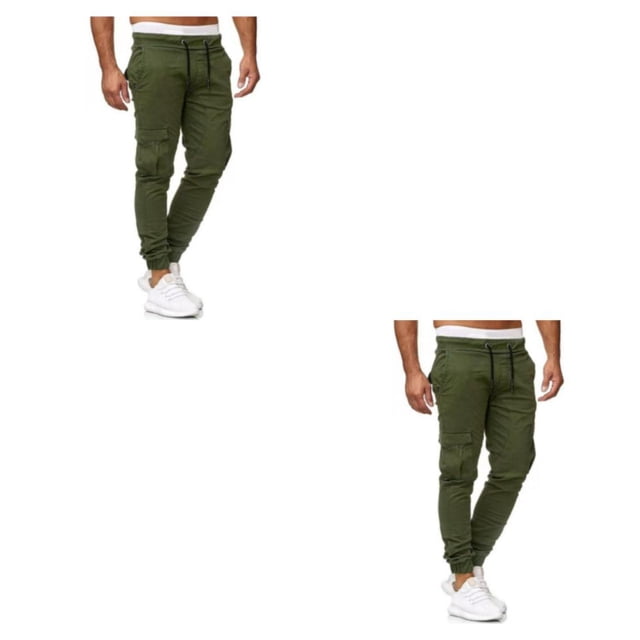 Pantalones de algodón Qarigey para hombre informales de color sólido cintura media