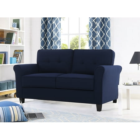 Country Style Loveseats Lifestyle Solutions Hactor Loveseat with Upholstered Microfiber Fabric Rolled Arms, Navy ()