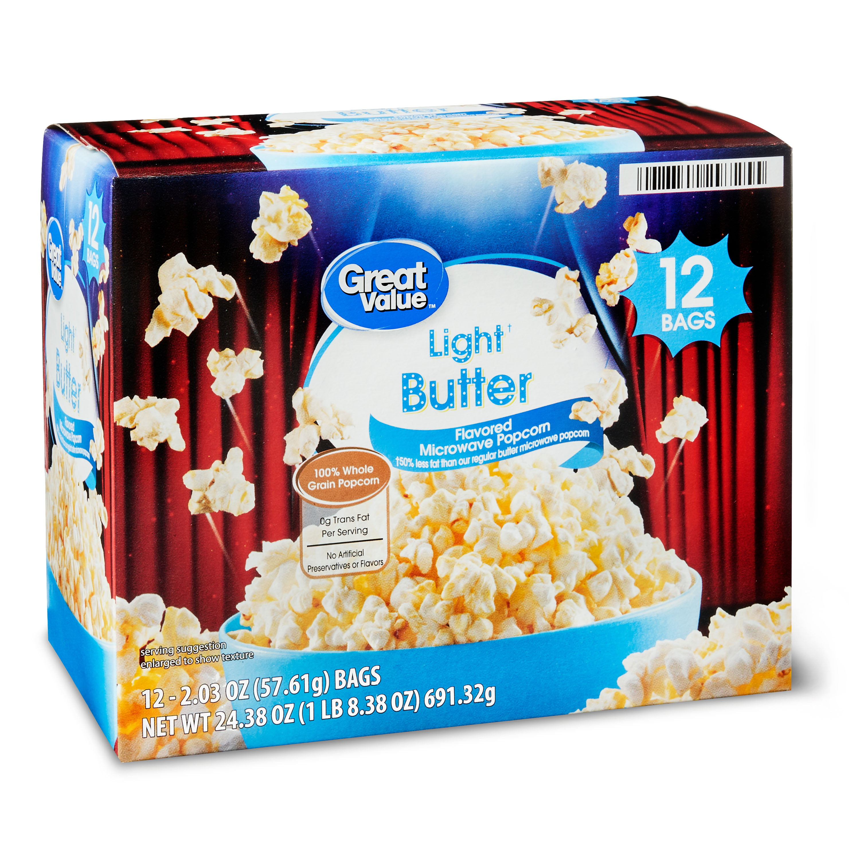 Great Value Light Butter Microwave Popcorn, 2.03 Oz, 12 Count - Walmart