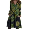 thumbnail image 1 of Pompotops Mode Femmes Été Rétro Casual à Manches Longues V-Cou Imprimé Robe, 1 of 1