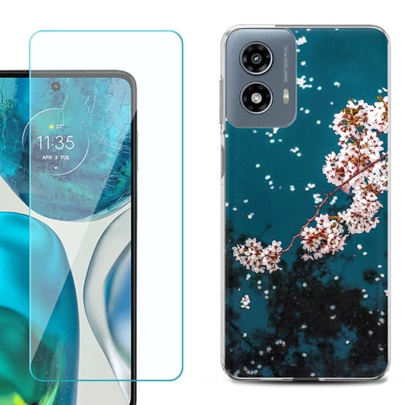 Phone Case for Motorola Moto G 5G 2024, with Tempered Glass Screen Protector, by OneToughShield - Night Blossom