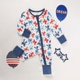 thumbnail image 3 of ZEHJUHAN Infant Independence Day Romper Bows Pattern Long Sleeve Jumpsuit with Zipper Cute Playwear Blue，1-3M, 3 of 7
