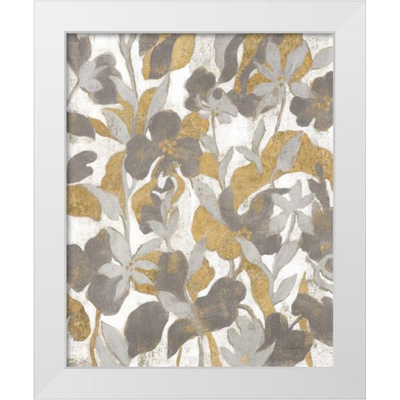 Vassileva, Silvia 15x18 White Modern Wood Framed Museum Art Print Titled - Painted Tropical Screen II Gray Gold