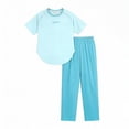 thumbnail image 2 of Cethrio Girls' Pajama Sets 2 Piece, Casual Short Sleeve Comfy Kids' Summer Sleepwear Blue Size 10, 2 of 5