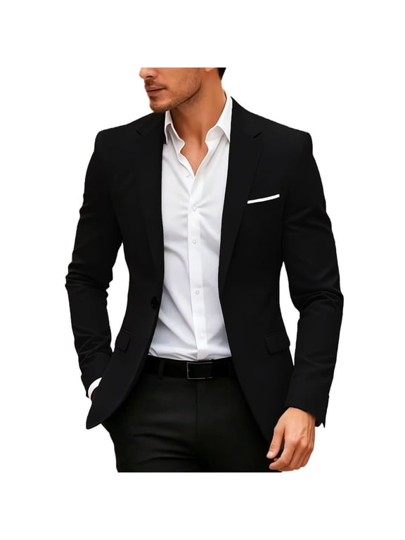 Blazer for Men Slim Fit Business Casual Suit Sport Coat Long Sleeve Notch Lapel Single Button Formal Office Suit Jacket Black L
