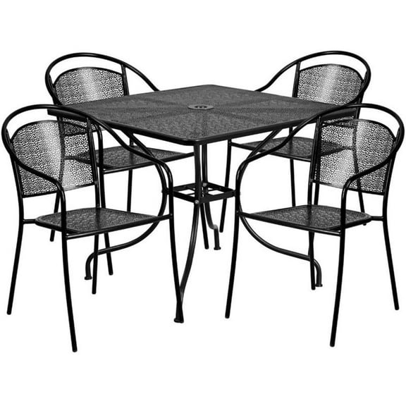 Bowery Hill 5 Piece 36" Square Steel Flower Print Patio Dining Set in Black