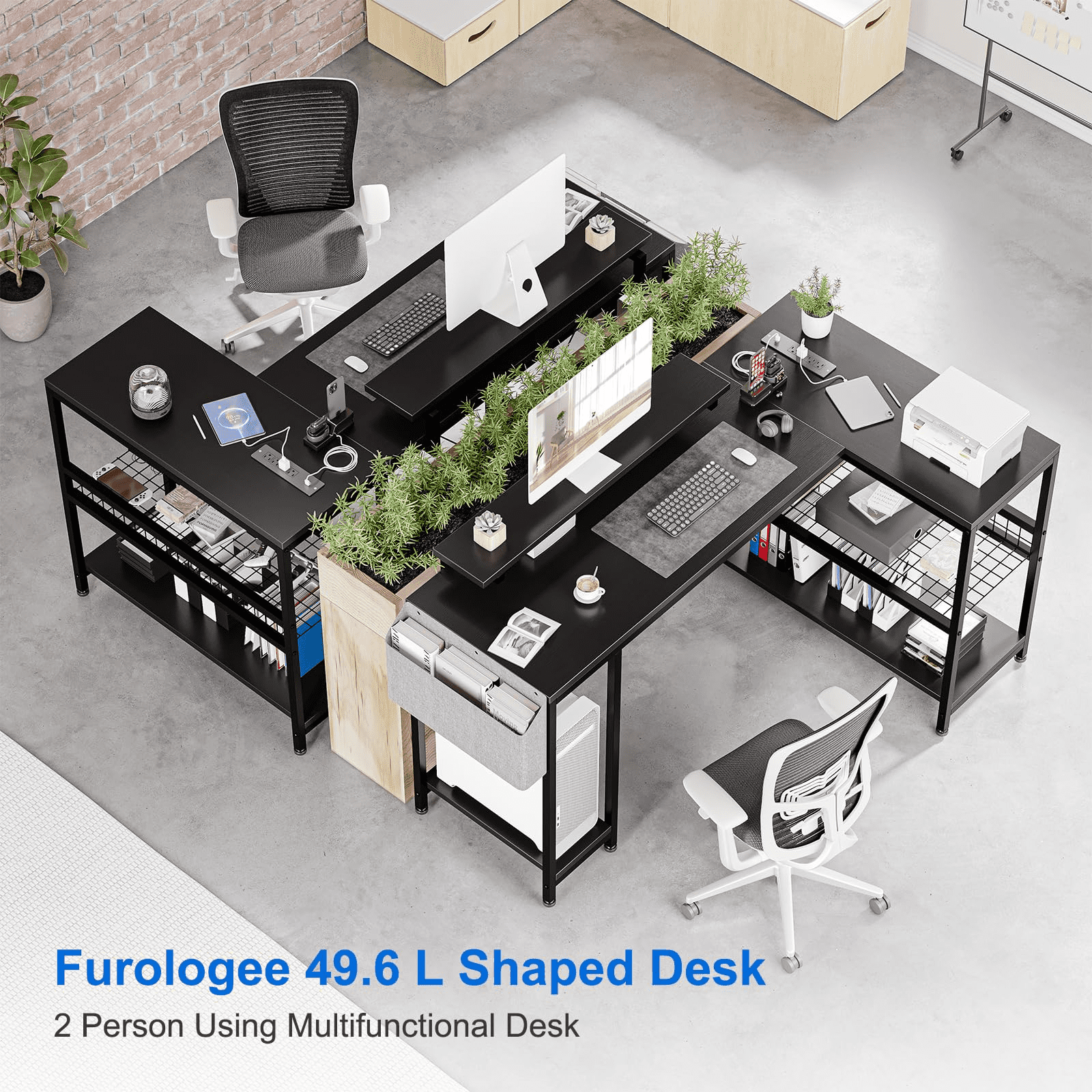 Jojoka 49.6" Reversible L Shaped Computer Gaming Desk with LED Light & Power Outlets, Corner PC Desk with Storage Shelves & Monitor Stand, Home Office Desk, Writing Desk, Workstation, Black