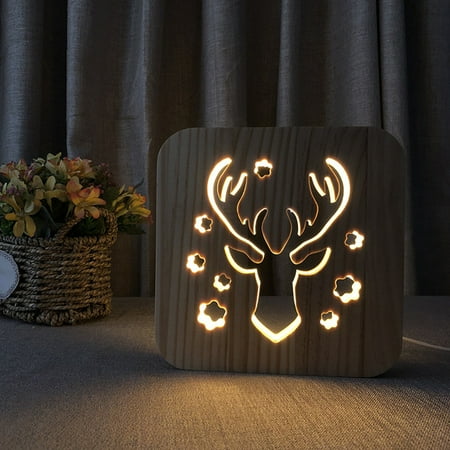 

MyBeauty Deer Head Shape Solid Wood 3D Night Light Child Bedside Lamp Home Decoration
