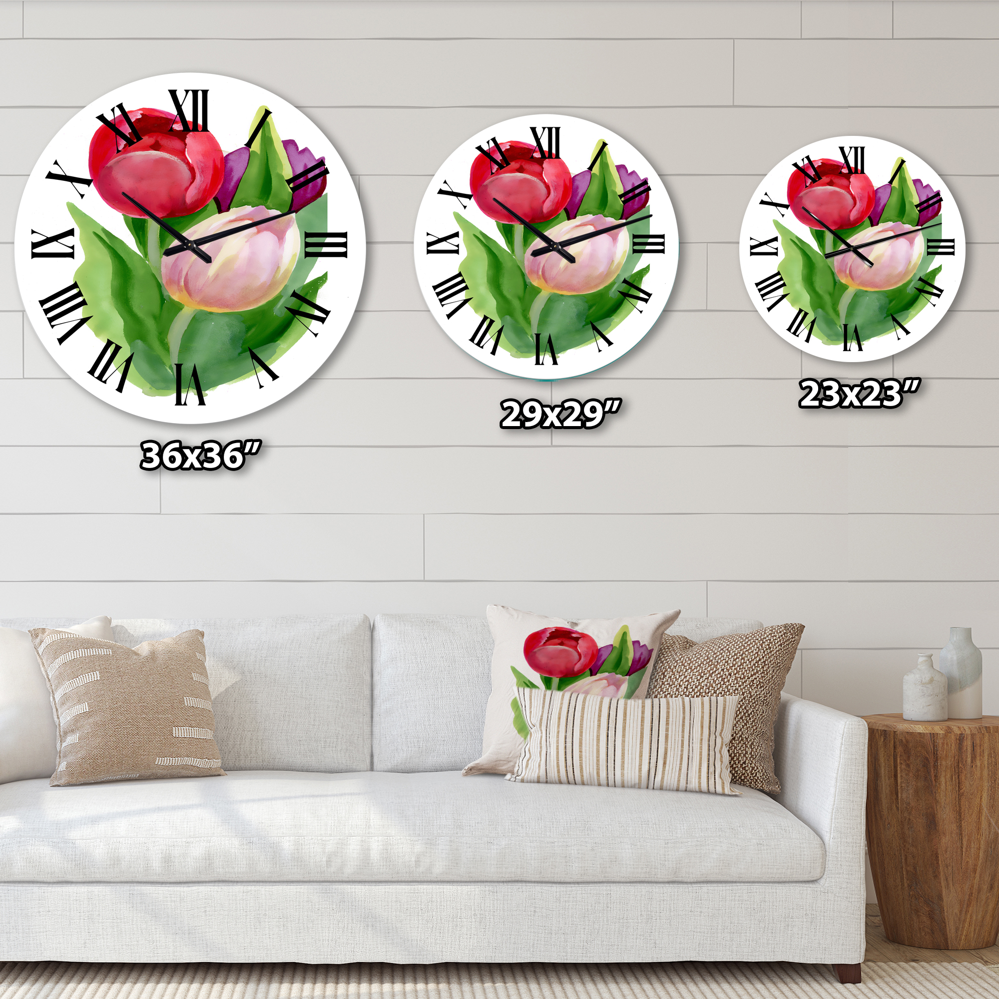 Designart 'Beautiful Tulip Flowers' Traditional Wall Clock