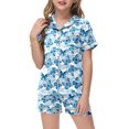 thumbnail image 2 of Jamsmile Toddler Girls Pajamas Short Sleeve Butterfly Print Button Down Shirts Tops + Shorts Satin Silk Sleepwear, 2 of 4