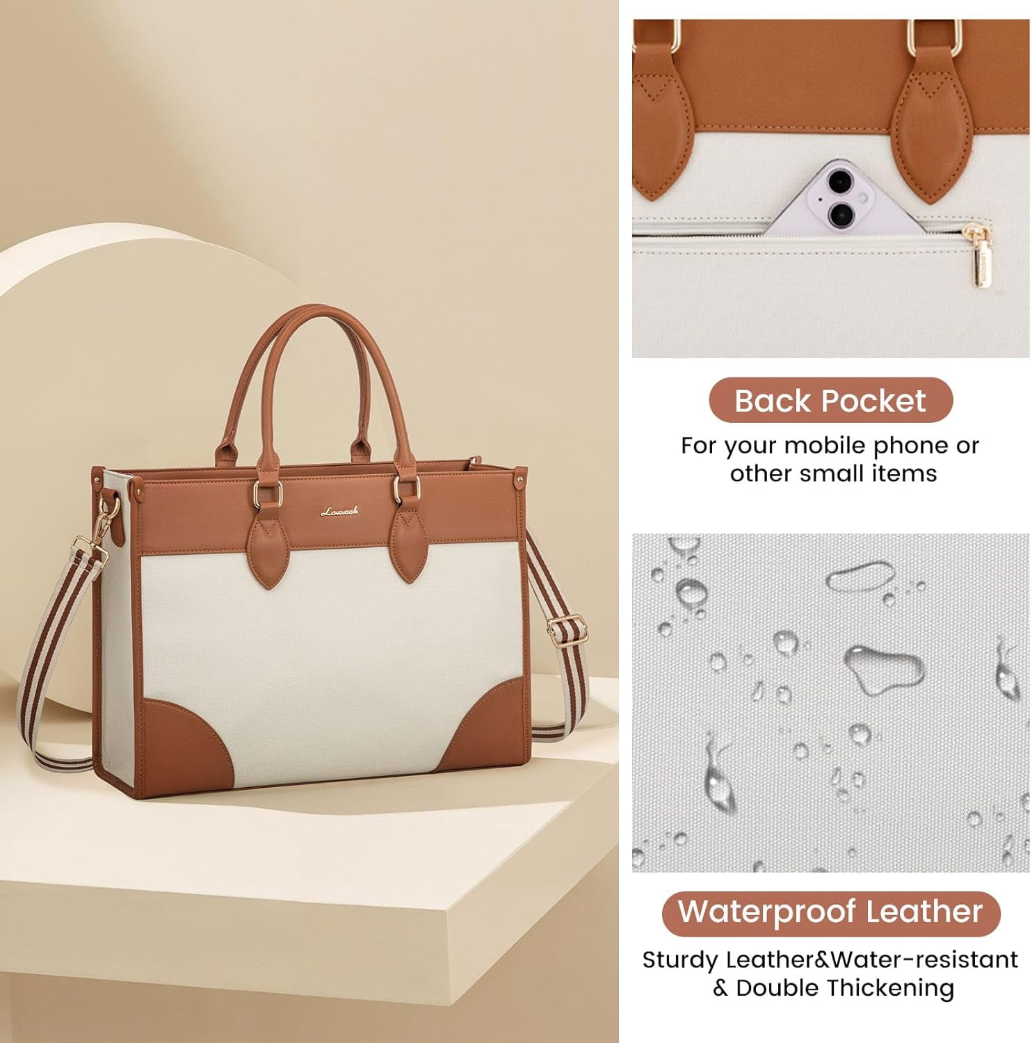 LOVEVOOK Laptop Bag for Women 15.6 lnch,Waterproof Laptops Tote Bags for Womens,Professional Work Bags for Women with Cup Holder,Large Laptop Purse Computer Briefcase Office Teacher Clutch Bag,2 PCS