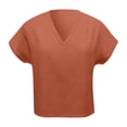 thumbnail image 4 of WEAIXIMIUNG Chemises pour Femmes T-Shirts Graphiques Lots Blouse d'Été pour Femmes Couleur Unie en Lin Ample à Manches Mi-Longues à Col en V, 4 of 5