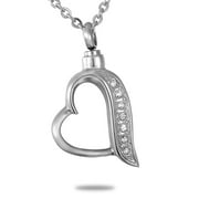 Hollow Rhinestone Heart Stainless Steel Silver  Cremation Jewelry Keepsake Memorial Urn Ashes Necklace for Friend/Family/Pet Unisex