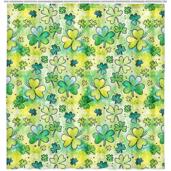 St.Patrick''s Day Clover Shower Curtain,Good Luck Green Shamrock Falling Irish Party Shower Curtain Set with Hooks, Garden Theme Spring Clovers with Hearts Freshness Shower Curtain
