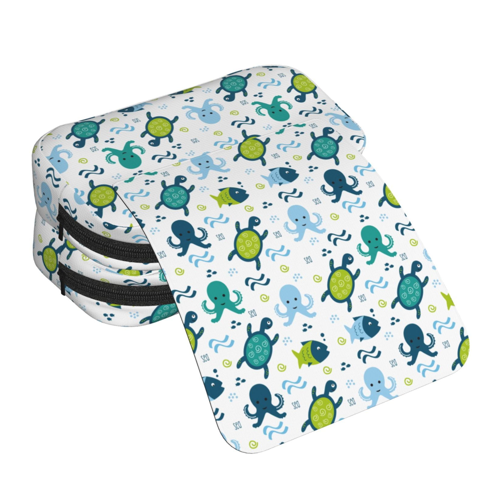Rateoe Cartoon Sea Creatures Pattern Double Clamshell Pen Case, Storage Organizer with Two Zipper Compartments– Holds Up to 50 Pencils & Pens