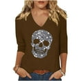 thumbnail image 2 of Ailaofu Women's Rhinestone Skull Vest Long 3/4 Sleeve Summer V-Neck Sleeveless Shirt, 2 of 5