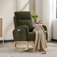 thumbnail image 3 of Modern Accent Rocking Chair Rocking Chair with Solid Wood Legs, Upholstered Nursery Glider Rocker, Comfy Armchair with Side Pocket, Living Room Lounge Arm Chair with High Backrest (Dark green,teddy), 3 of 8