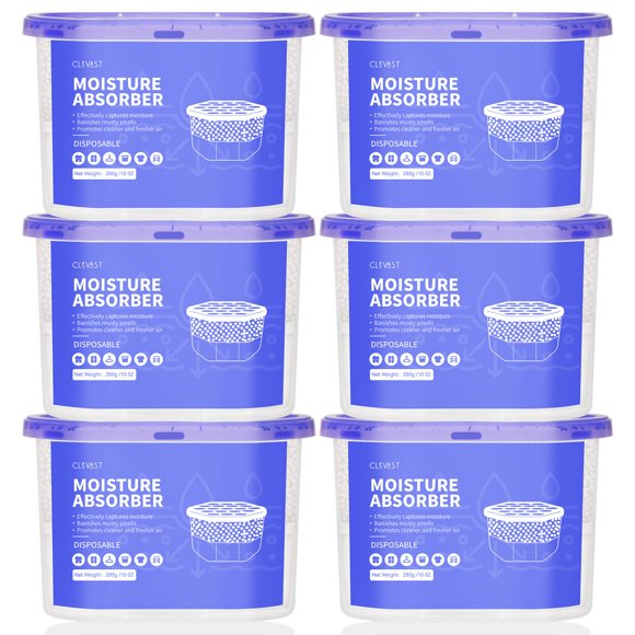 CLEVAST Moisture Absorbers Boxes, Dehumidifier for Closet, Unscented Hanging Humidity Absorber in Wardrobes, Bedrooms, Bathrooms, RV, 6 * 2