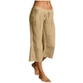 thumbnail image 3 of Horkkom Linen Pants Women Summer Elastic Waist Capris Pants Casual Flowy Beach Pants with Pockets XXL, 3 of 8