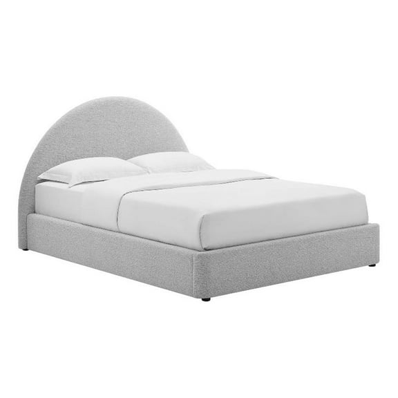 Pemberly Row Arched Round Full Platform Bed in Heathered Weave Light Gray