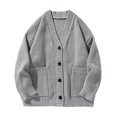 thumbnail image 4 of Mens Cardigan Sweater Button Down Long Sleeve V Neck Cable Knit Sweater with Pockets Grey M, 4 of 4