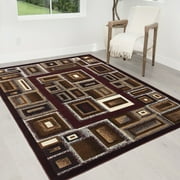HR HANDCRAFT RUGS HR Burgundy, Brown and Multi Color Modern Contemporary Abstract Rug Frame, Boxy, Cube Pattern-Shed Free 2' x 7' Runner