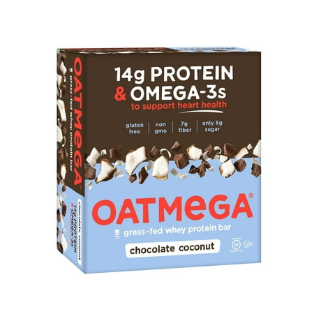 OATMEGA Protein Bar, Chocolate Coconut, Energy Bars Made with Omega-3 and Grass-Fed Whey Protein, Healthy Snacks, Gluten Free Protein Bars, Whey Protein Bars, Nutrition Bars, 1.8 Ounce (12 Count)