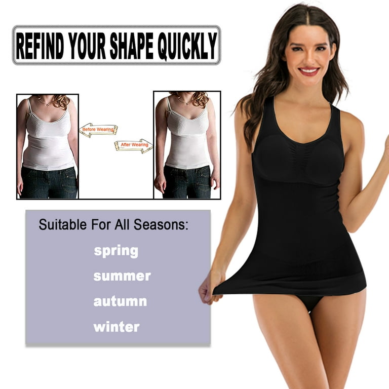 Women's Cami Shaper with Built-in Bra Tummy Control Camisole Tank Top  Underskirts Shapewear Body Shaper (Black, Large) 
