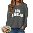 thumbnail image 2 of GEWSEY Women's Los Angeles Crewneck Sweatshirt Casual Long Sleeve Raglan Shirts Cute Letter Print Pullover Tops (Dark Gray, S), 2 of 5
