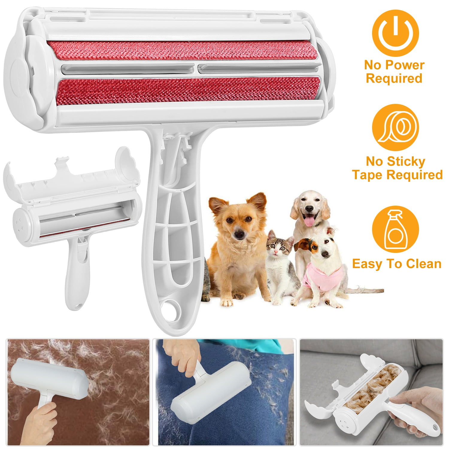 Red Pet Hair Remover Lint Roller Dog Cat Hair Cleaning Brush Removing Dog Cat Hair for Furniture Carpets Clothing Self-Cleaning Reusable Red