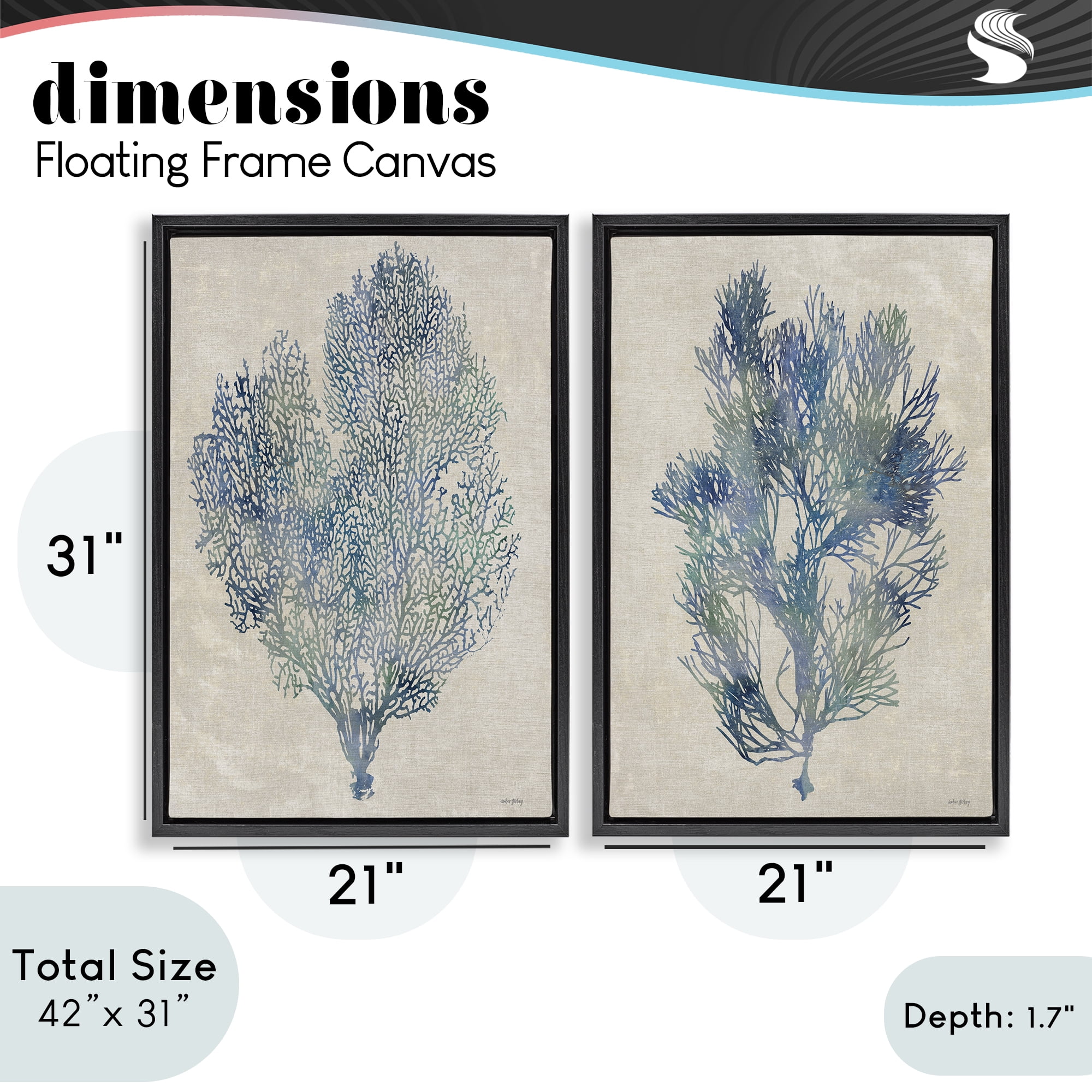 Stupell Industries Fan Coral Study in Blues 2 Piece Black Framed Floater Canvas Set, design by Amber Sterling