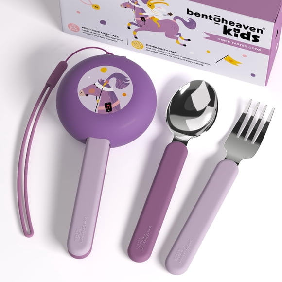 Juego de cubiertos de viaje Bentoheaven Kids con funda de acero inoxidable