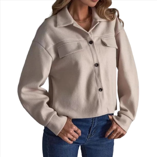 Chaquetas para Mujer, Abrigos de Moda de Gamuza Sintética, de Larga y con Botones. Lechoso L