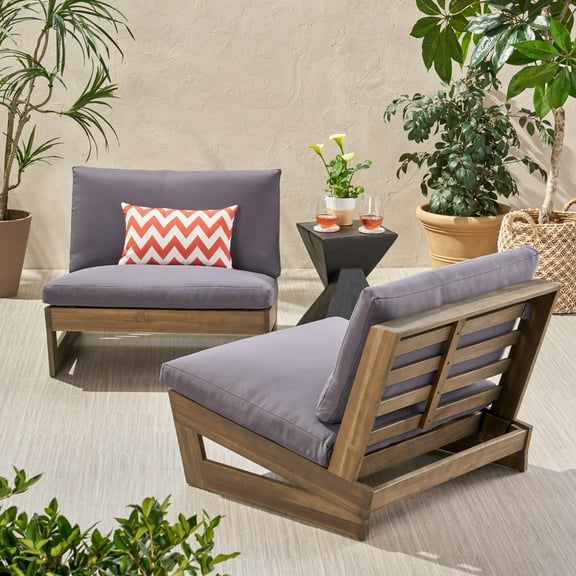 GDF Studio Elloree Outdoor Acacia Wood Club Chairs with Cushions, Set of 2, Gray and Dark Gray