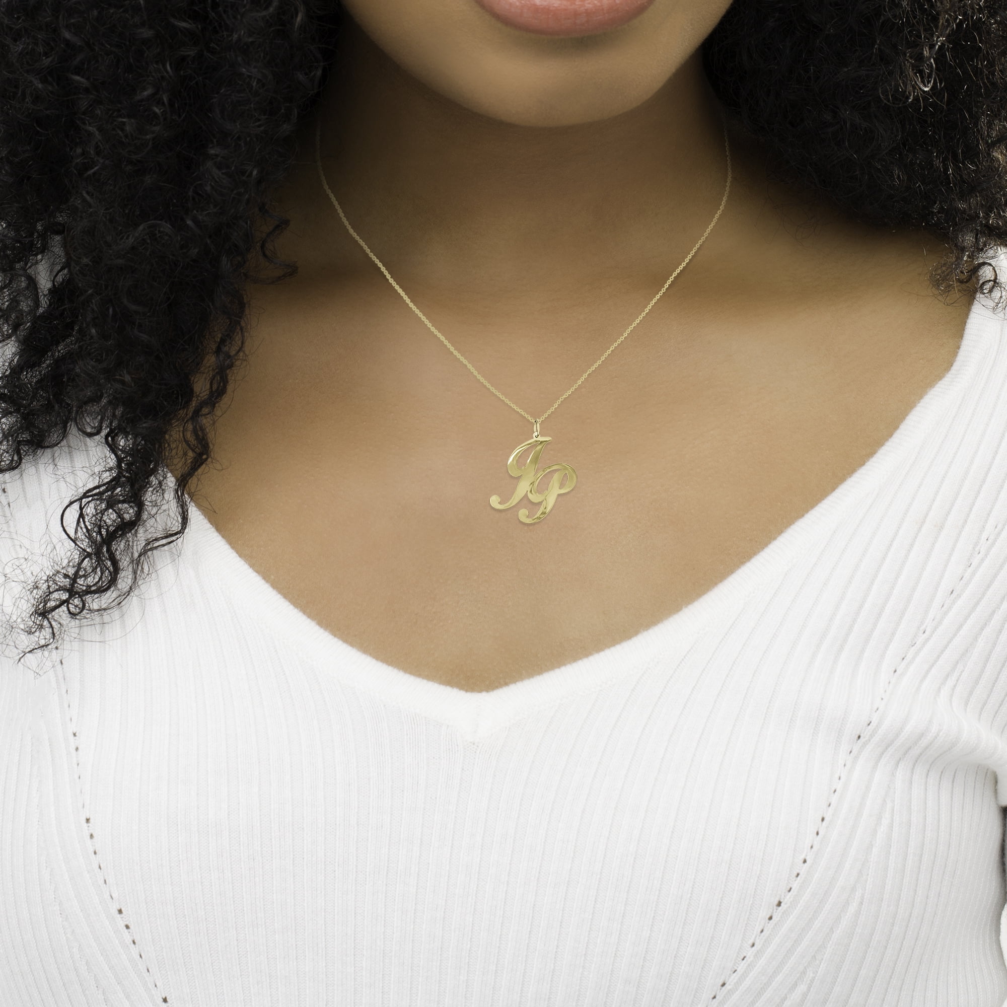 Personalized Two Initial Pendant Necklace Monogram in 14kt Gold Plated Sterling Silver