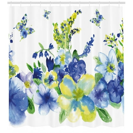Yellow And Blue Shower Curtain Spring Flower Watercolor