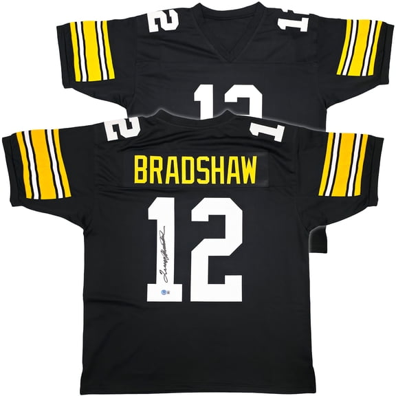 Pittsburgh Steelers Terry Bradshaw Autographed Black Jersey Beckett BAS Witness 239866