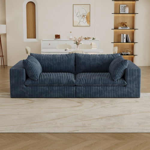 78.8" Modular Cloud Sofa Corduroy Deep Seat Couch No Assembly Required Oversized Sectional for Living Room Apartment Office (Blue Loveseater)