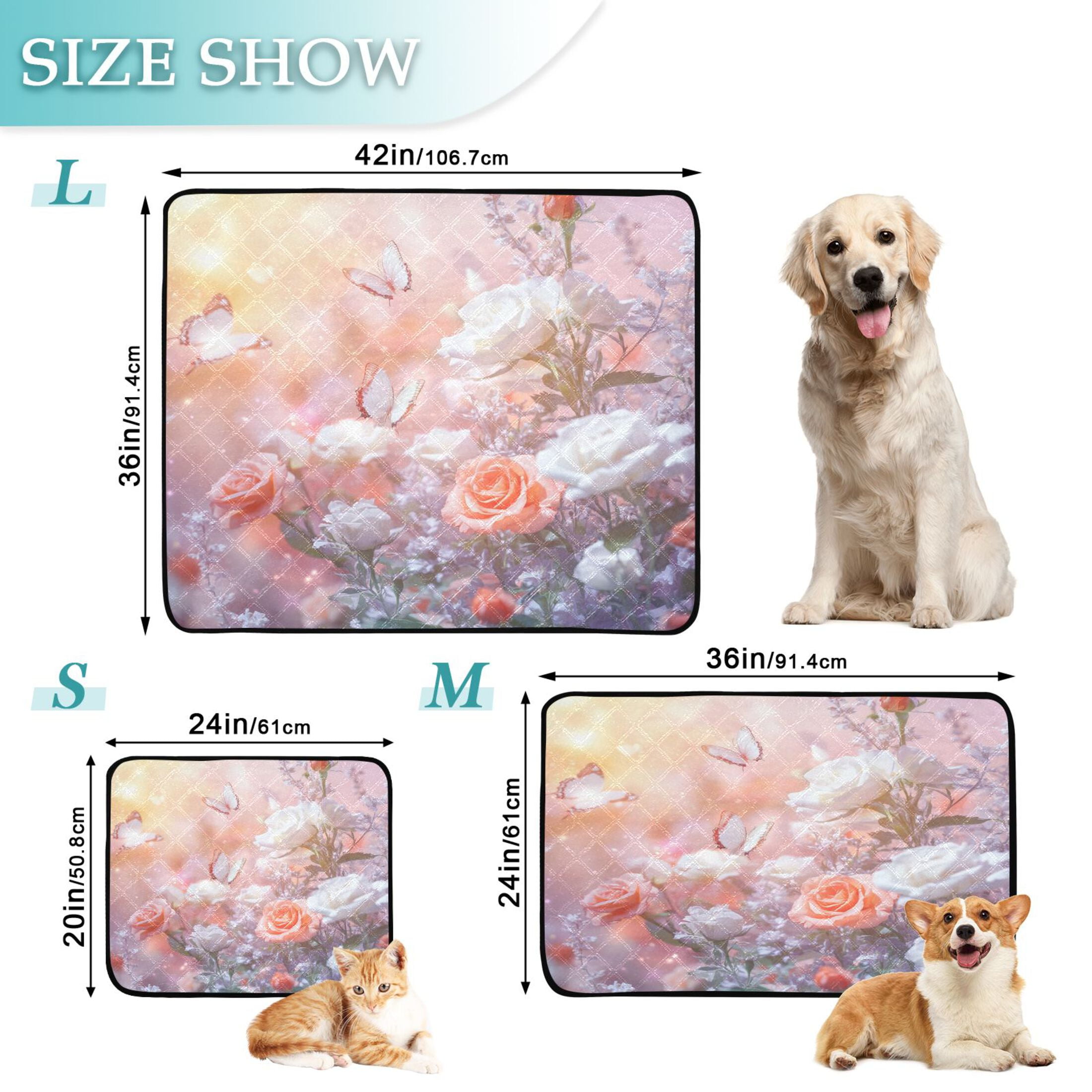 Qxltty Butterfly Gardens Cat litter Pads Pet Set of 2 Diaper Mats Center Anti-leakage Layer Absorbent Soft and Comfortable