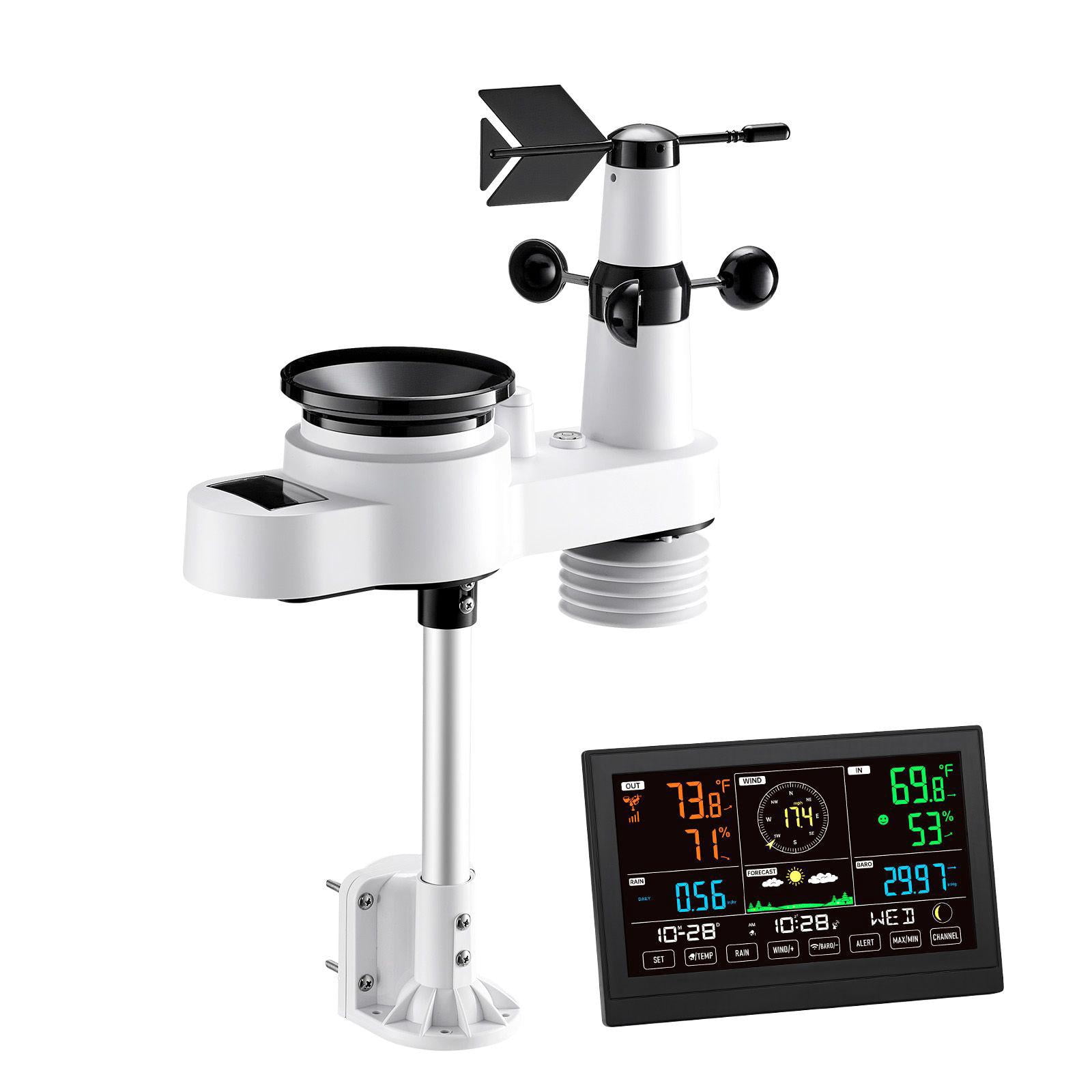 5 in 1 Wireless Weather Station with 7.5 Inch VA Display Solar Powered Outdoor Sensor Rain Gauge for Indoor Outdoor Use Measures Forecast Temperature Humidity Wind Speed Direction No WiFi