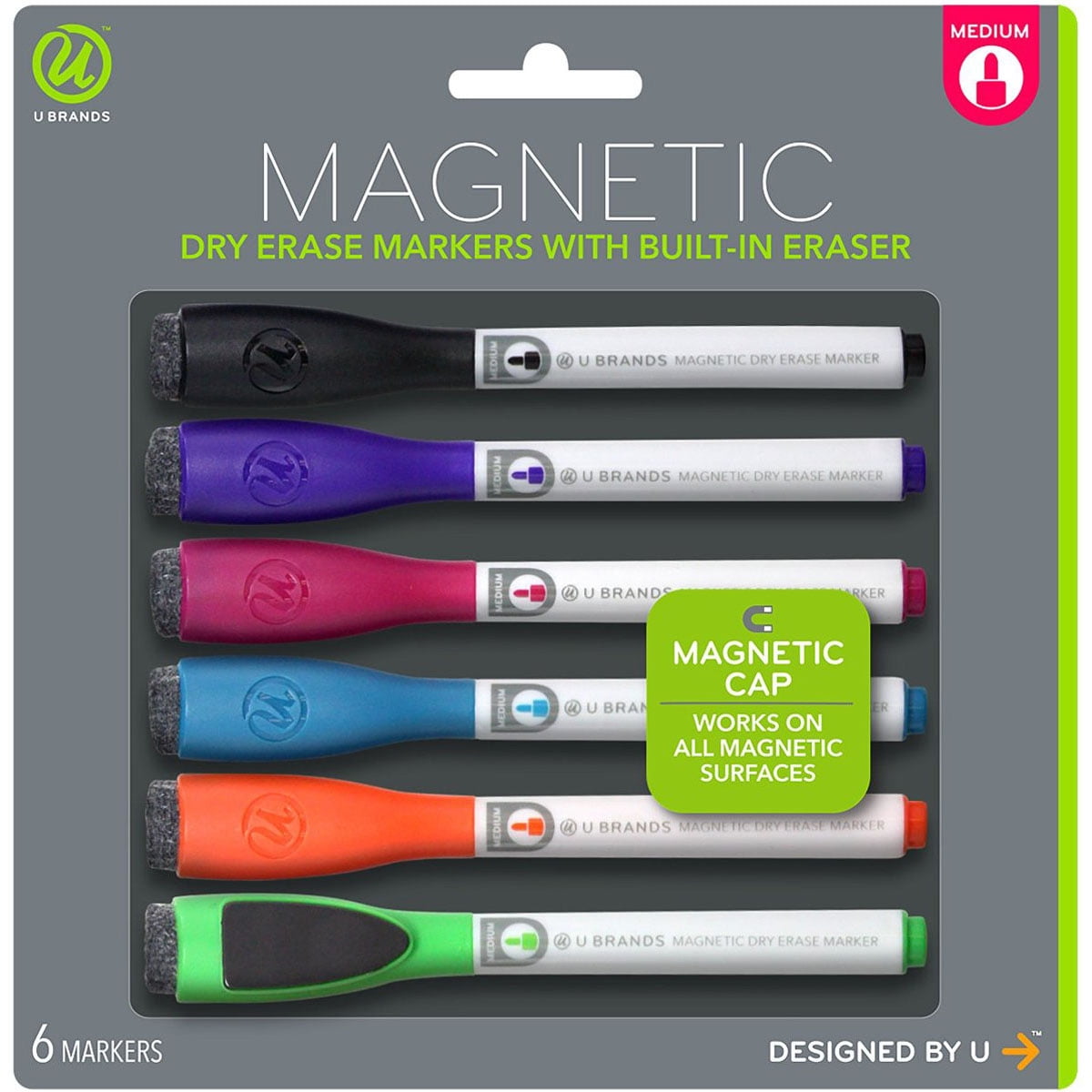 U BRANDS Dry Erase Medium Point Markers 6/Pkg Assorted, Low-odor Ink