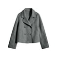 thumbnail image 5 of Hulanddfd Men's Pea Coat Turn Down Collar Double Breasted Short Wool Blend Jacket Casual Fall Winter Outerwear, 5 of 7