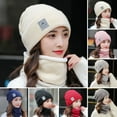 thumbnail image 6 of vnanda Knit Hat Scarf Set Women Winter Hat Scarf Set Knitted Thickened Solid Color Warm Windproof Elastic Anti-slip Plush Cycling Neck Wrap Beanie Set Lady, 6 of 8