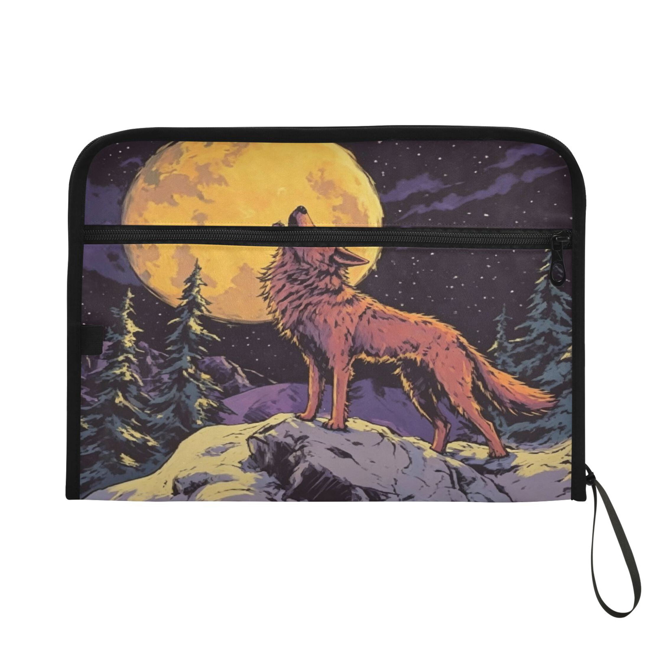 13-Pocket Expanding File Folder—Nylon Accordion File Organizer with Handwritten Labels, Moon Wolf