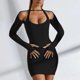 thumbnail image 2 of Gibobby Vestidos de fiesta elegantes Vestido de moda con cuello halter de manga larga para mujer Vestido corto con cubierta de cadera sexy de color sólido(Negro,XL), 2 of 4