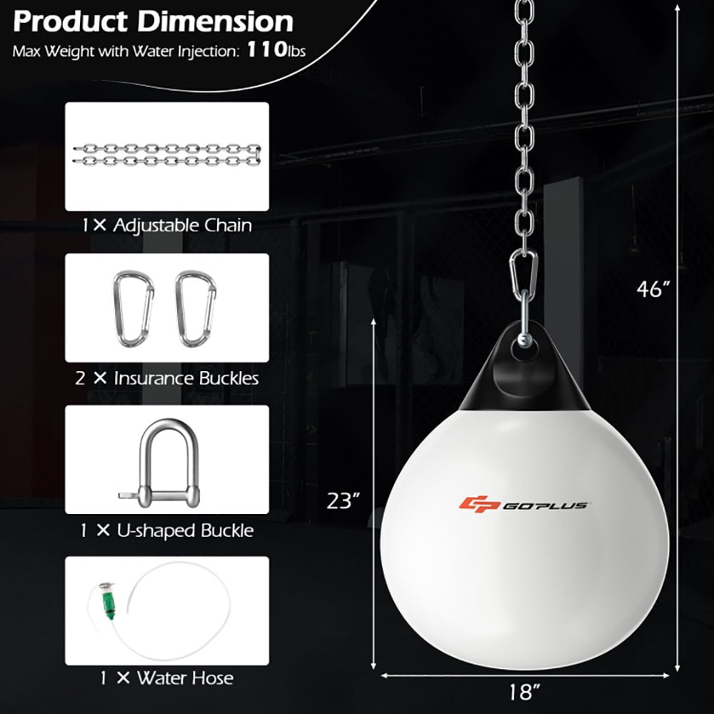 Topcobe 18 Inch 110 Pound Heavy Punching Water Aqua Bag with Adjustable Metal Chain, Boxing Equipment, Aqua Training Bag, Stress Relief & Fitness, White
