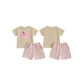 thumbnail image 2 of Baby Toddler Girl Dinosaur Outfit 3 6 12 18 24 Months 2T 3T Embroidery Short Sleeve T-shirt Solid Color Shorts with Pockets 2 Pcs Summer Clothing Set, 2 of 9