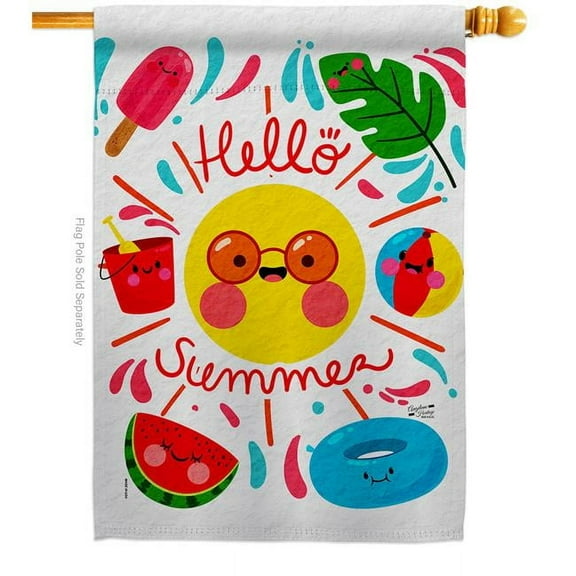 Angeleno Heritage H137440-BO Hallo Summer Summertime Fun & Sun 28 x 40 in. Double-Sided Decorative Vertical House Flags for Decoration Banner Garden Yard Gift