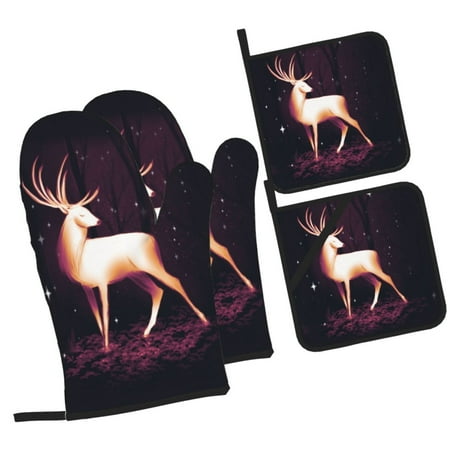 

ZICANCN Oven Mitts and Pot Holders Sets Fantasy Red Forest Deer Baking Sets Kitchen Heat Resistant 4 Pieces